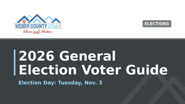 WeberCountyUtah.com title card reading 2026 General Election Voter Guide, Election Day Tuesday, Nov. 3